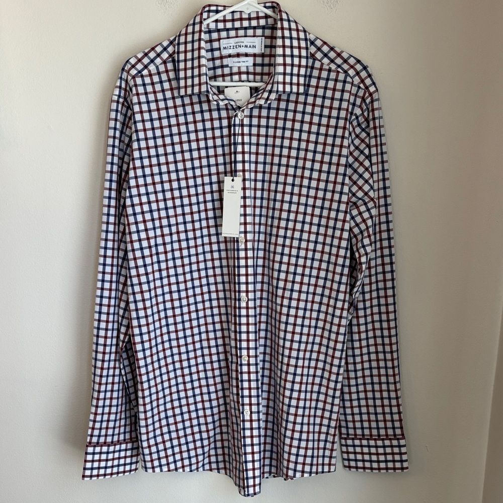 Mizzen+Main Men's Checkered Leeward plaid button down Shirt performance XL NEW!